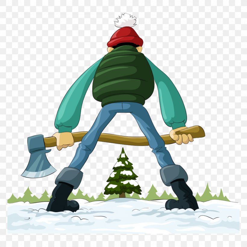 Lumberjack Royalty-free Illustration, PNG, 1000x1000px, Lumberjack, Arborist, Cartoon, Chainsaw, Christmas Tree Download Free