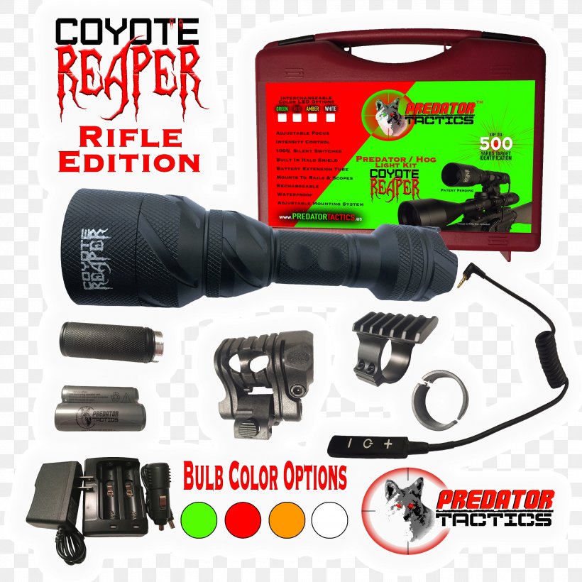 Coyote Light-emitting Diode Varmint Hunting White, PNG, 3000x3000px, Coyote, Color, Flashlight, Green, Hardware Download Free