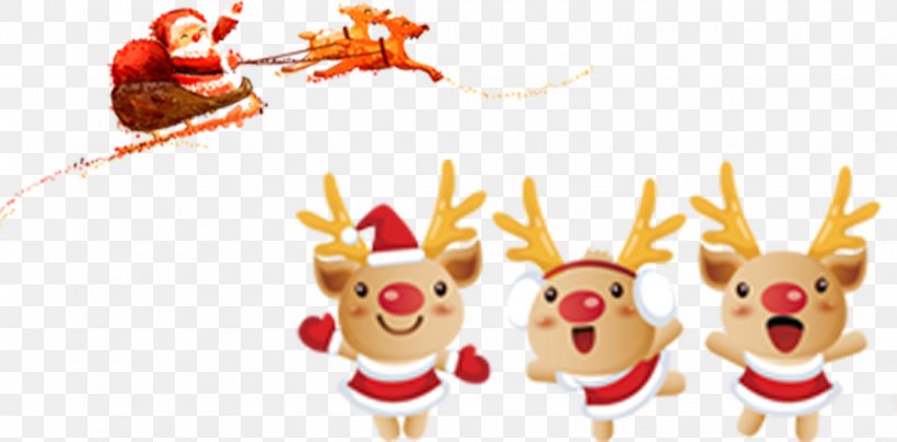 Reindeer Santa Claus Christmas Cartoon, PNG, 1545x762px, Reindeer, Cartoon, Christmas, Christmas Card, Christmas Decoration Download Free