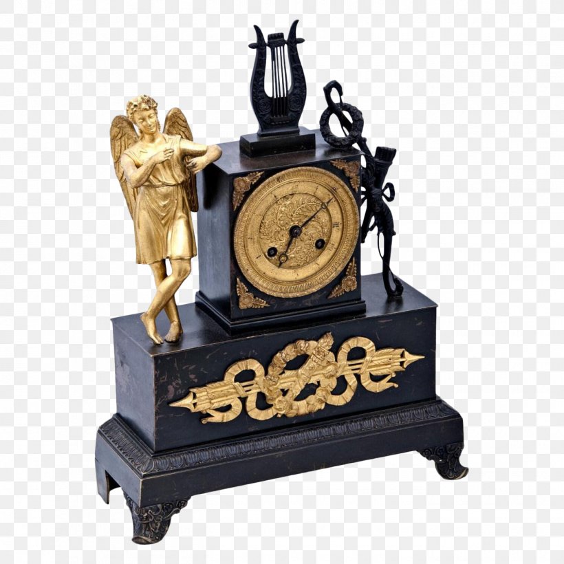 French Empire Mantel Clock Fireplace Mantel 19th Century, PNG, 1350x1350px, 19th Century, Clock, Antique, Bronze, Empire Style Download Free