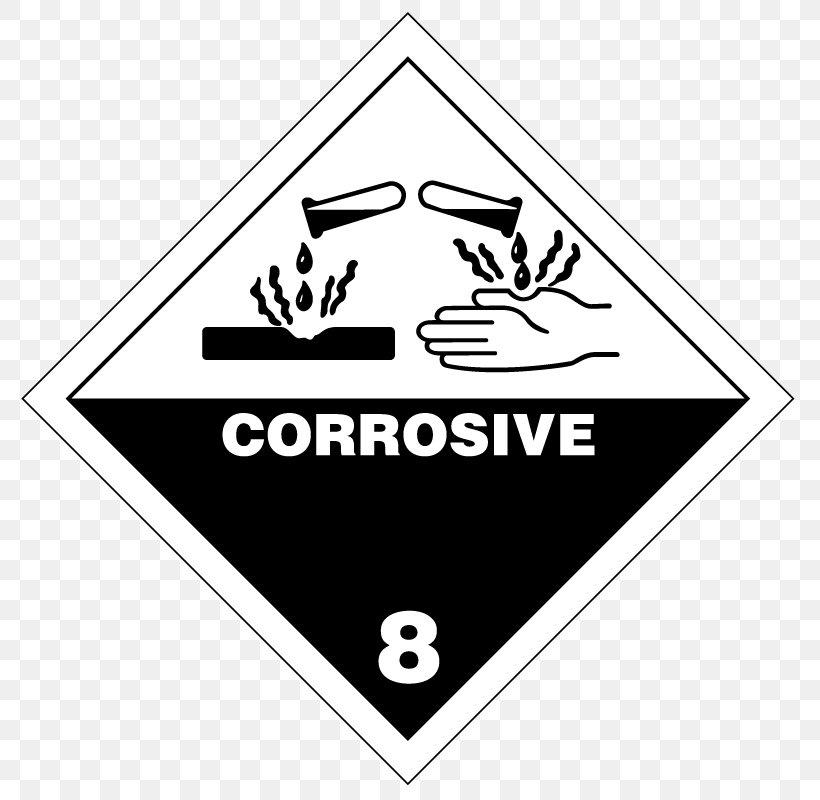 HAZMAT Class 8 Corrosive Substances Dangerous Goods Placard Hazard Symbol, PNG, 800x800px, Corrosive Substance, Acid, Area, Black, Black And White Download Free