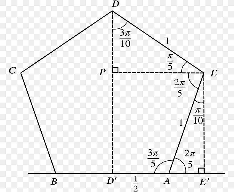 Triangle Trigonometry Pentagon Mathematics, PNG, 758x674px, Triangle, Area, Black And White, Diagram, Drawing Download Free