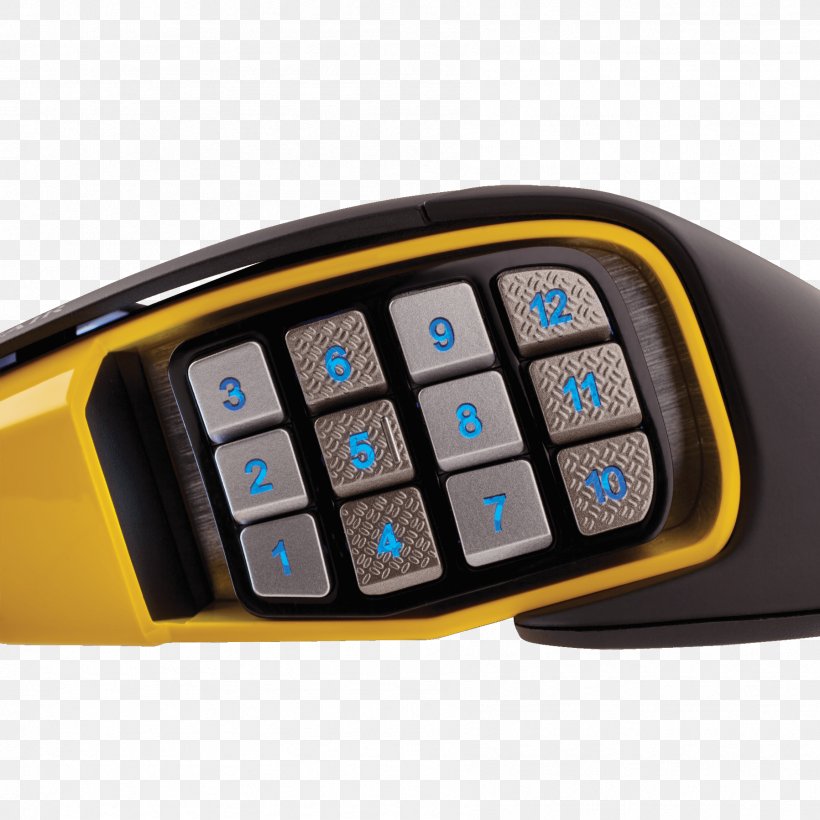 Computer Mouse Corsair Gaming Scimitar RGB Optical MOBA/MMO Mouse, USB (Yellow) Video Game Corsair Components Corsair Scimitar PRO RGB, PNG, 1797x1797px, Computer Mouse, Button, Corsair Components, Corsair Scimitar Pro Rgb, Electric Blue Download Free