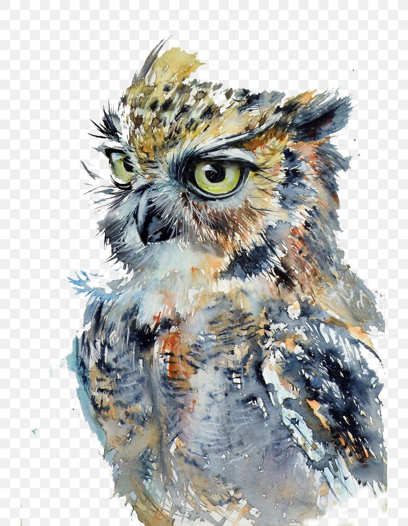 Owl Watercolor Painting Drawing Art, PNG, 736x1056px, Owl, Art, Artist, Beak, Bird Download Free