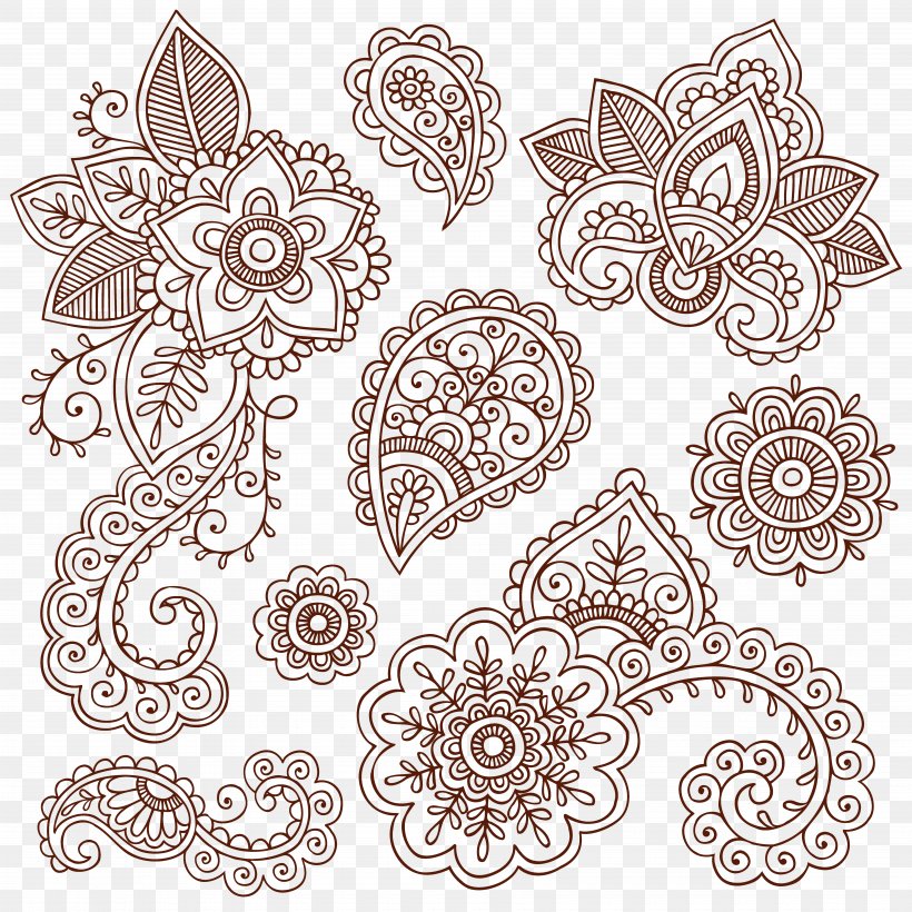 Tattoo Mehndi Henna Paisley Clip Art, PNG, 7200x7200px, Tattoo, Black And White, Doodle, Henna, Line Art Download Free