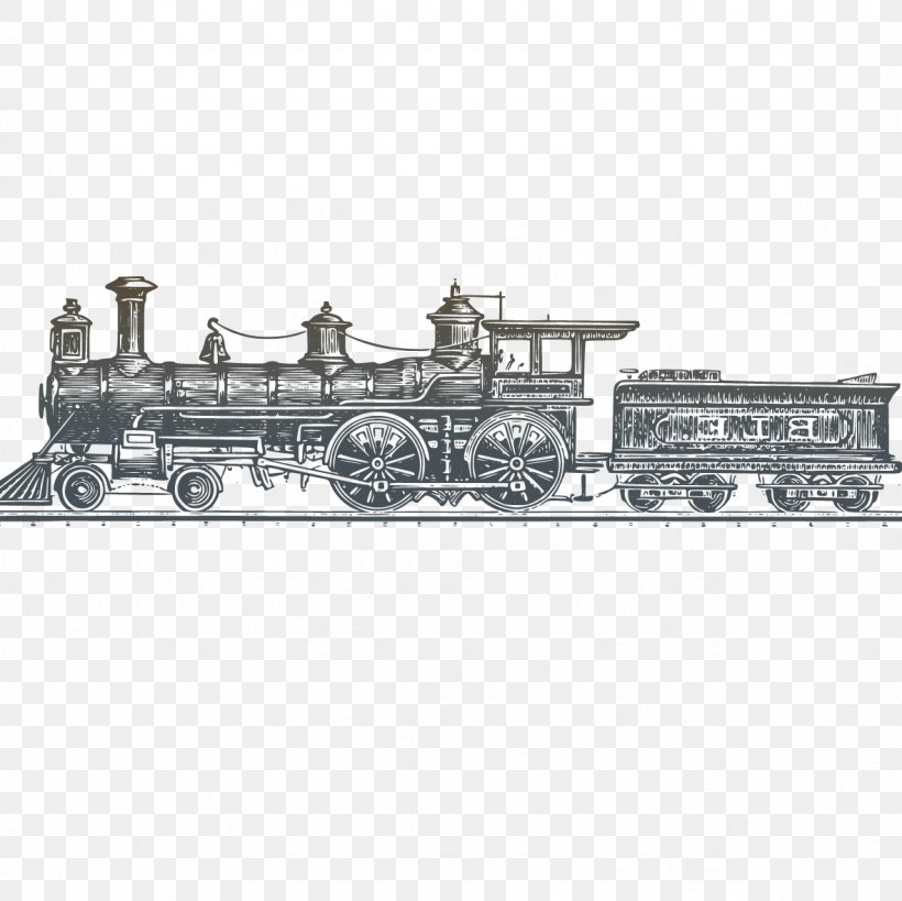 Train Rail Transport Steam Locomotive, PNG, 1181x1181px, Train, Black And White, Brand, Drawing, Locomotive Download Free