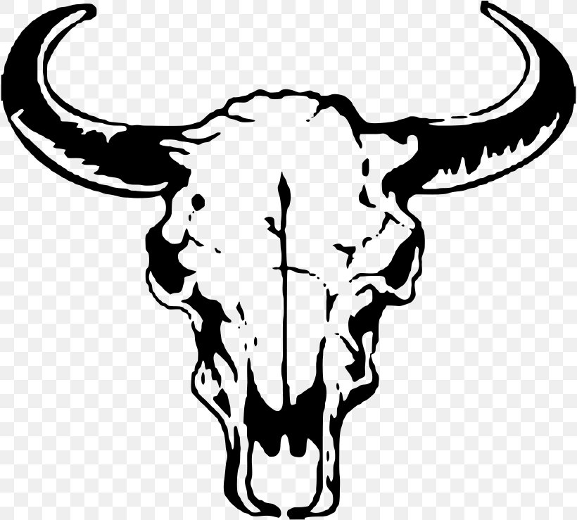 Texas Longhorn Bull Skull Clip Art, PNG, 818x739px, Texas Longhorn, Art, Artwork, Black And White, Bone Download Free