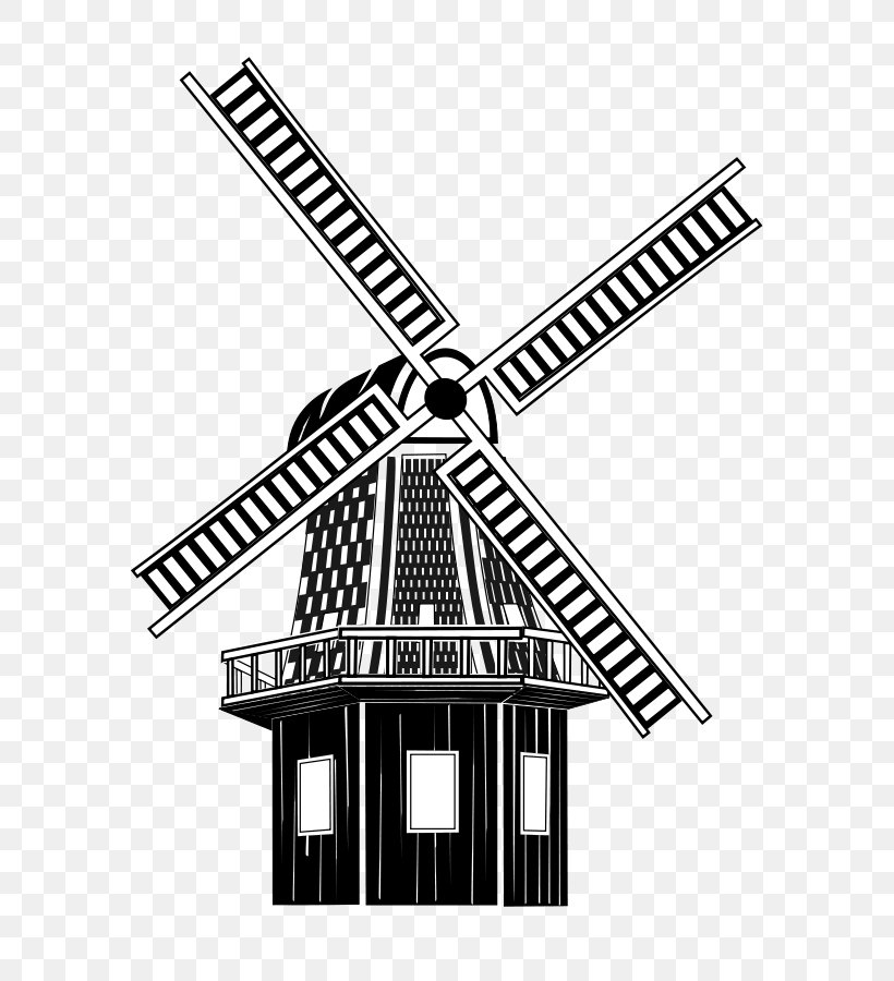Windmill Clip Art, PNG, 636x900px, Windmill, Black And White, Building, Drawing, Facade Download Free
