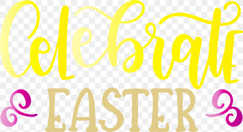 Text Font Yellow, PNG, 3000x1632px, Happy Easter, Paint, Text, Watercolor, Wet Ink Download Free
