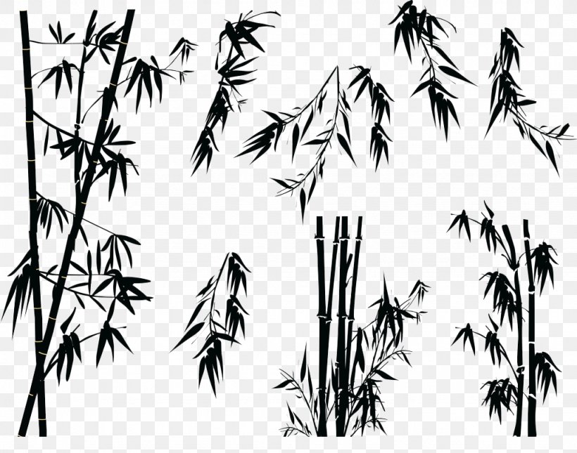 Bamboo Silhouette Tree Illustration, PNG, 1024x806px, Bamboo, Bamboe, Black And White, Branch, Drawing Download Free