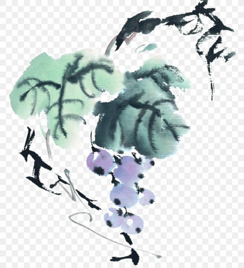 Ink Wash Painting Auglis Grape Watercolor Painting, PNG, 912x1000px, Ink Wash Painting, Art, Auglis, Chinese Painting, Flowering Plant Download Free