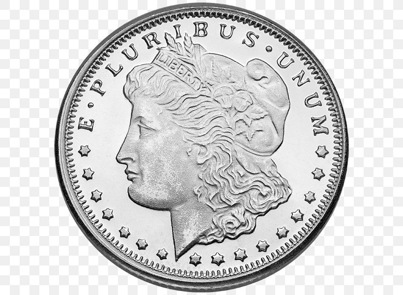 Morgan Dollar Silver Bullion Coin Mint, PNG, 600x600px, Morgan Dollar, American Silver Eagle, Black And White, Bullion, Bullion Coin Download Free