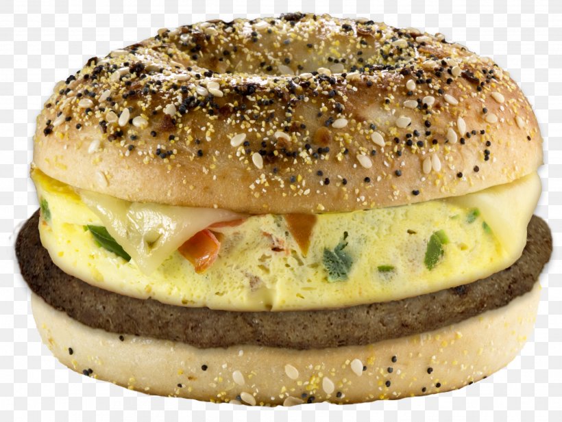 Bagel Hamburger Cheeseburger Breakfast Sandwich Fast Food, PNG, 2636x1984px, Bagel, American Food, Baked Goods, Breakfast, Breakfast Sandwich Download Free