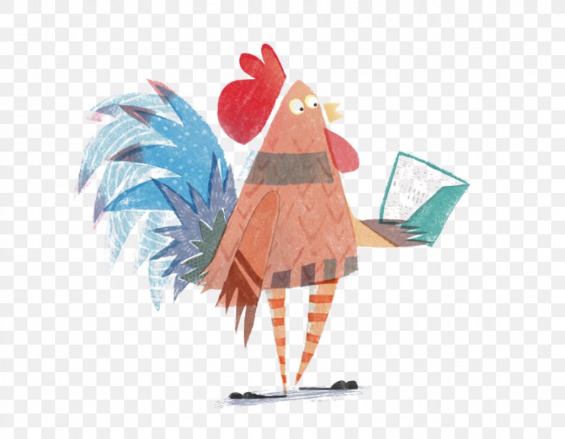 Rooster Chicken Reading Illustration, PNG, 926x720px, Rooster, Art, Beak, Bird, Book Download Free
