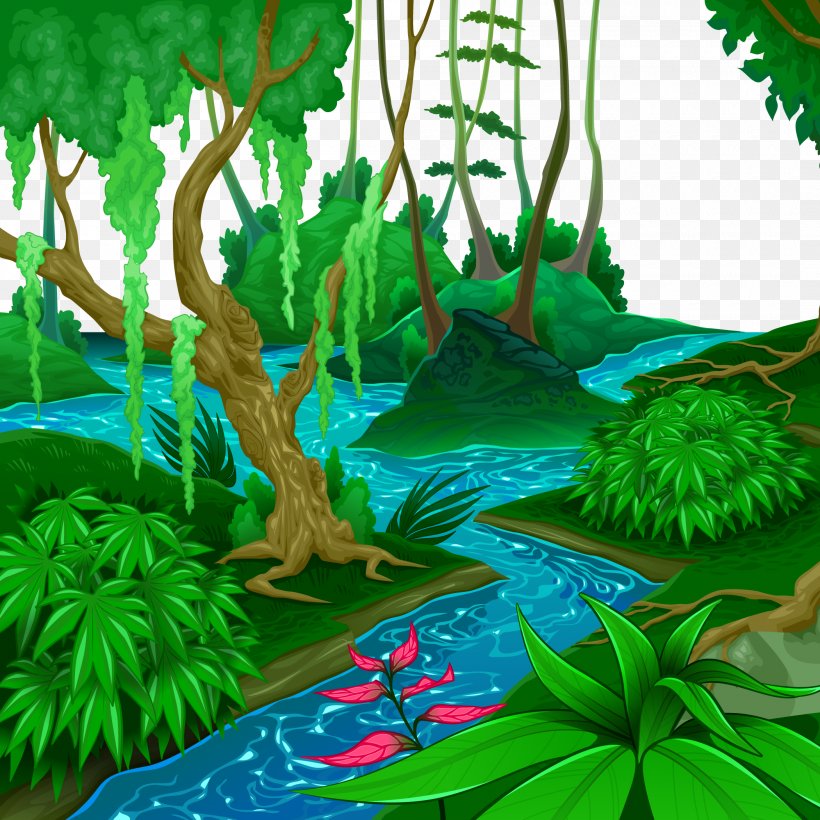 Tropical And Subtropical Moist Broadleaf Forests Tropical Forest Jungle Euclidean Vector, PNG, 2100x2100px, Landscape, Aquatic Plant, Biome, Description, Ecosystem Download Free