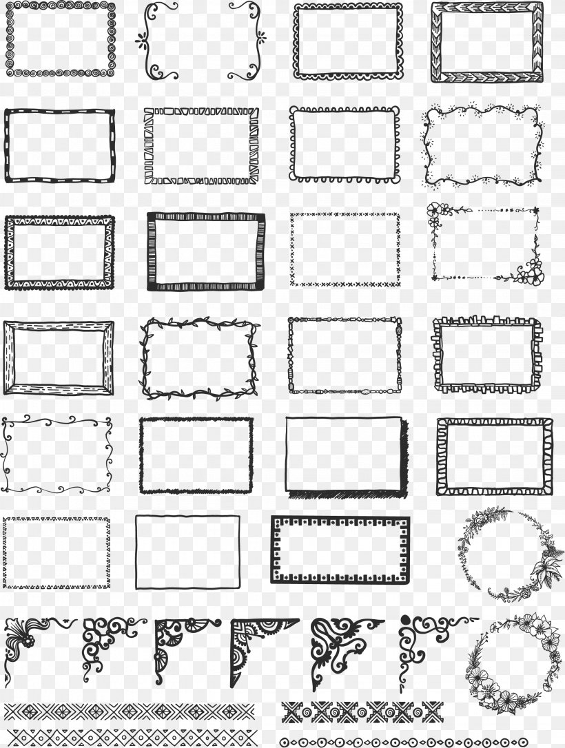 Picture Frame Drawing Illustration, PNG, 2249x2980px, Picture Frame, Area, Black And White, Doodle, Drawing Download Free