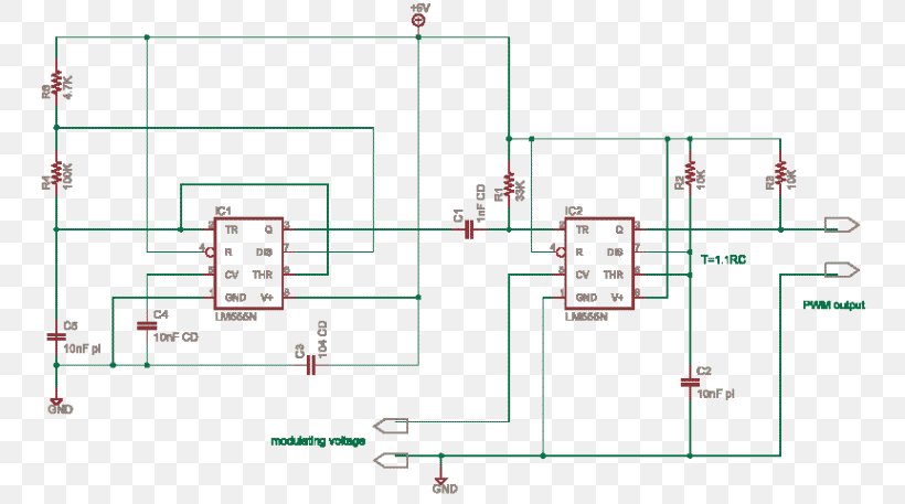 Electrical Network Pulse-width Modulation Electronics 555 Timer IC Diagram, PNG, 750x457px, 555 Timer Ic, Electrical Network, Area, Circuit Component, Diagram Download Free