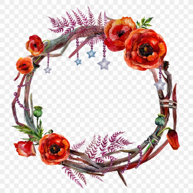Wreath Flower Garland Poppy, PNG, 5000x5000px, Watercolor Painting, Artificial Flower, Cut Flowers, Decor, Drawing Download Free