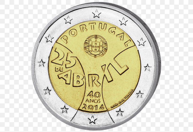2 Euro Coin 2 Euro Commemorative Coins, PNG, 567x562px, 2 Euro Coin, 2 Euro Commemorative Coins, Coin, Carnation Revolution, Clock Download Free