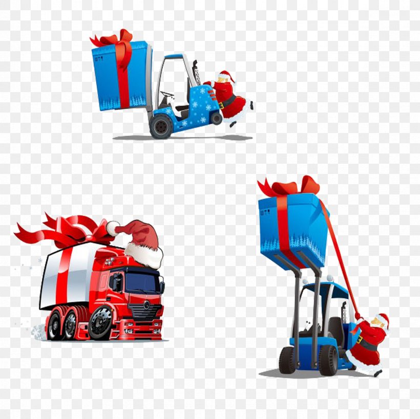 Santa Claus Forklift Illustration, PNG, 2362x2362px, Santa Claus, Blue, Fictional Character, Forklift, Gift Download Free