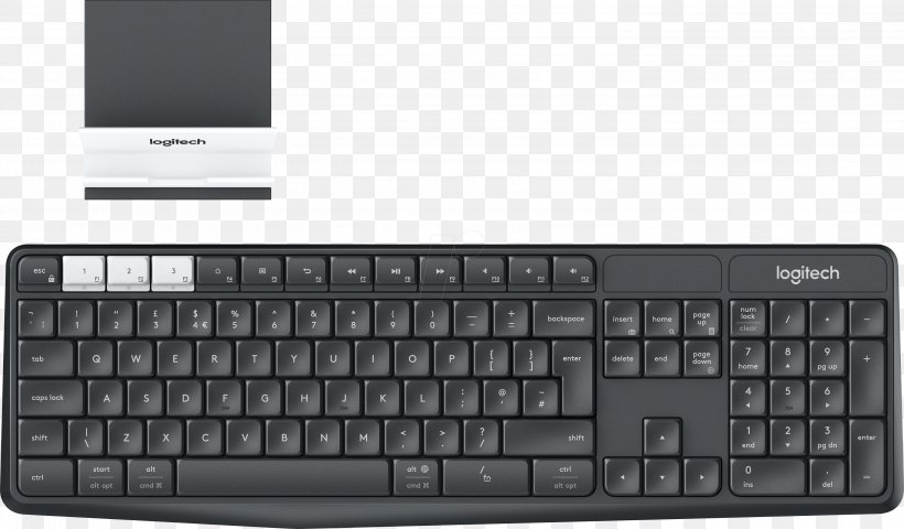 Computer Keyboard Laptop Computer Mouse Bluetooth Keyboard Logitech K375s Multi-Device Graphite Logitech K375s Multi-Device Wireless Keyboard, PNG, 2999x1757px, Computer Keyboard, Computer, Computer Accessory, Computer Component, Computer Mouse Download Free