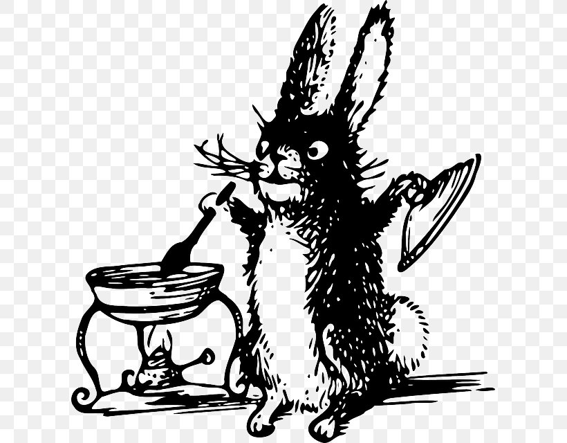 White Rabbit Cooking Clip Art, PNG, 613x640px, White Rabbit, Art, Black And White, Carnivoran, Cartoon Download Free