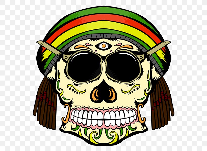 Skull Calavera Rastafari Reggae Clip Art, PNG, 600x600px, Skull, Art, Bone, Calavera, Day Of The Dead Download Free