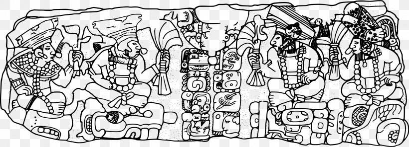 Maya Civilization Mural Drawing Clip Art, PNG, 2400x868px, Maya Civilization, Art, Artwork, Auto Part, Black And White Download Free