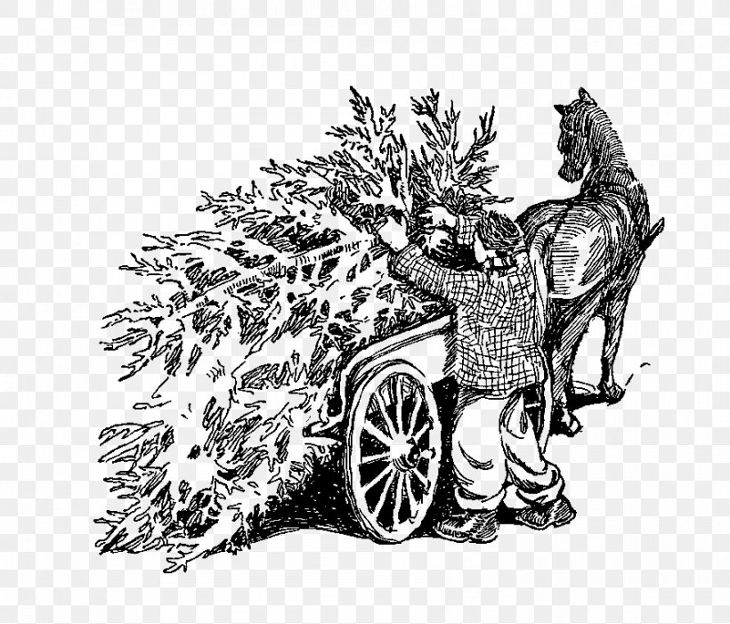 Christmas Tree Illustration Tree Farm Christmas Day, PNG, 891x762px, Tree, Art, Black And White, Chariot, Christmas Day Download Free