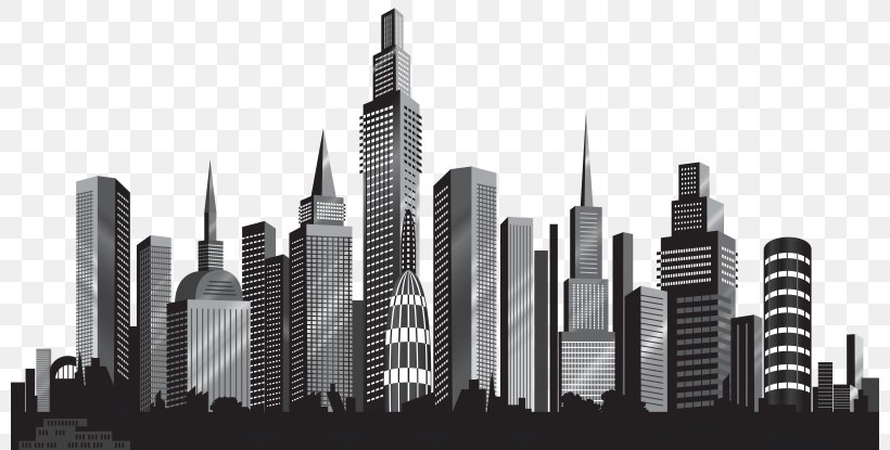 Cityscape Skyline Clip Art, PNG, 800x415px, Cityscape, Black And White, Building, City, Drawing Download Free