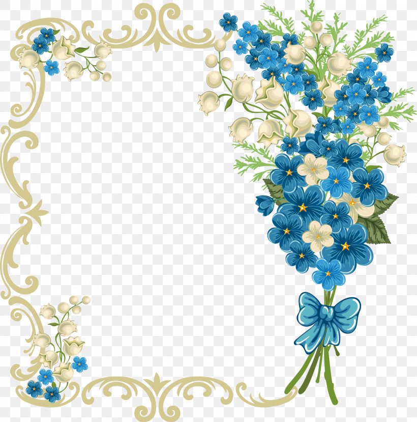 Cut Flowers Picture Frames Floral Design Floristry, PNG, 1351x1367px, Flower, Art, Blue, Border, Branch Download Free