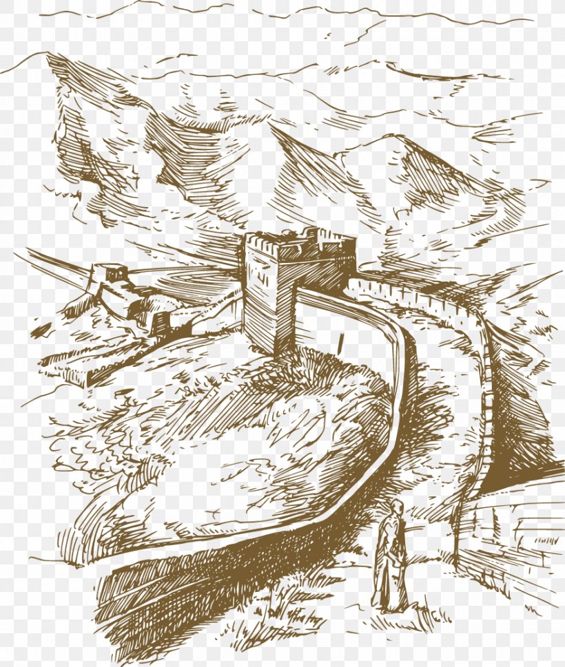 Great Wall Of China Drawing, PNG, 880x1040px, Great Wall Of China, Art, Artwork, Black And White, Building Download Free