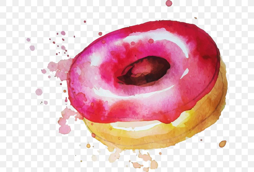 Doughnut Dessert Watercolor Painting, PNG, 650x555px, Doughnut, Cake, Dessert, Food, Lip Download Free
