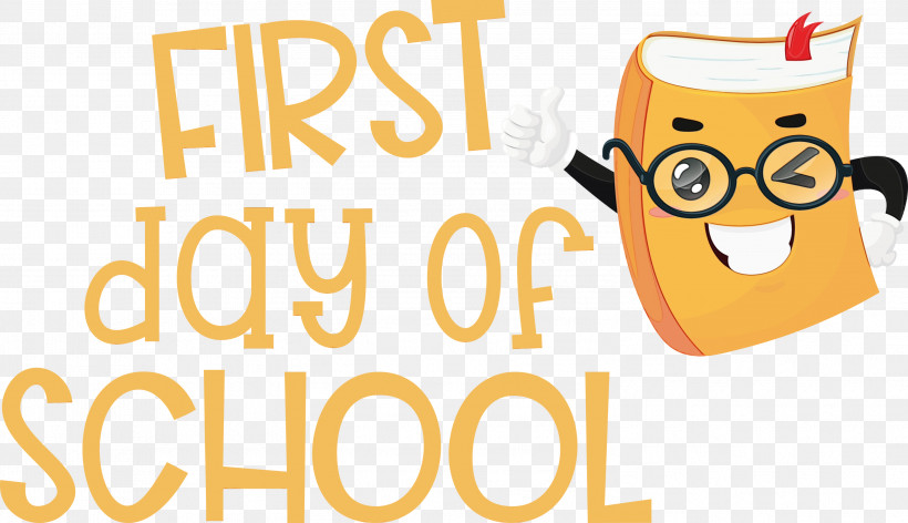 Logo Cartoon Yellow Happiness Line, PNG, 2999x1729px, First Day Of School, Behavior, Cartoon, Education, Happiness Download Free