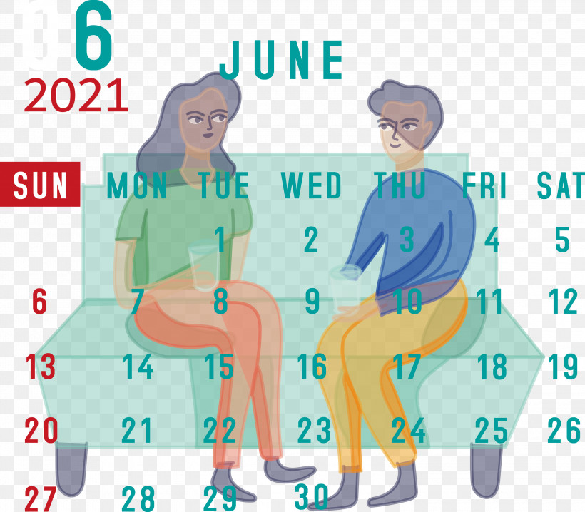 June 2021 Calendar 2021 Calendar June 2021 Printable Calendar, PNG, 3000x2627px, 2021 Calendar, Behavior, Cartoon, Clothing, Conversation Download Free