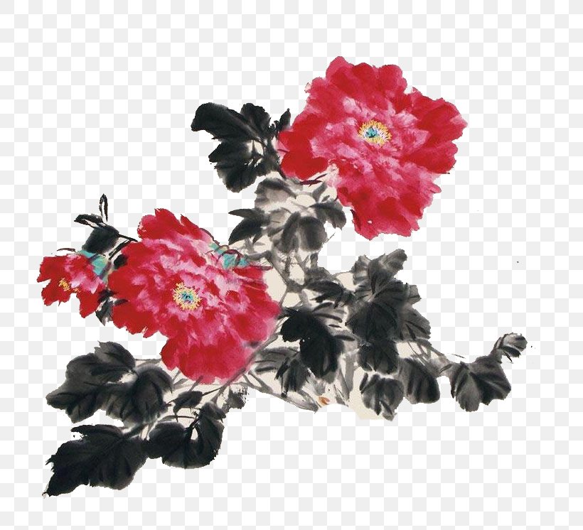 Moutan Peony Bird-and-flower Painting Ink Wash Painting, PNG, 750x746px, Moutan Peony, Art, Artificial Flower, Birdandflower Painting, Chinese Painting Download Free