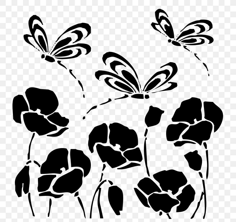 Stencil Drawing Silhouette Poppy, PNG, 768x772px, Stencil, Art, Black, Black And White, Branch Download Free