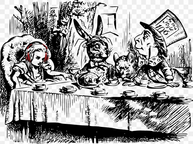 Alice's Adventures In Wonderland Mad Hatter Tea White Rabbit Cheshire Cat, PNG, 1280x958px, Mad Hatter, Alice In Wonderland, Art, Black And White, Cartoon Download Free