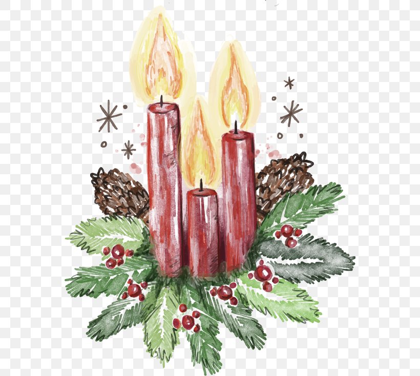 Vector Cartoon Hand-painted Christmas Candles, PNG, 568x734px, Christmas, Altar Candle, Art, Branch, Candle Download Free