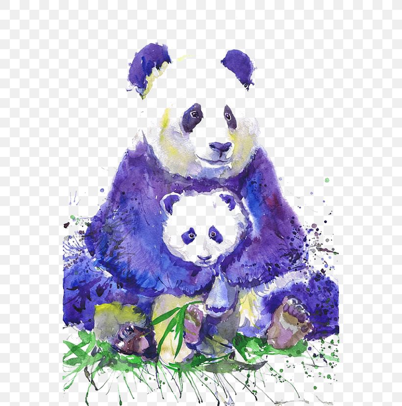Giant Panda T-shirt Watercolor Painting Artist Trading Cards, PNG, 564x828px, Watercolor, Cartoon, Flower, Frame, Heart Download Free