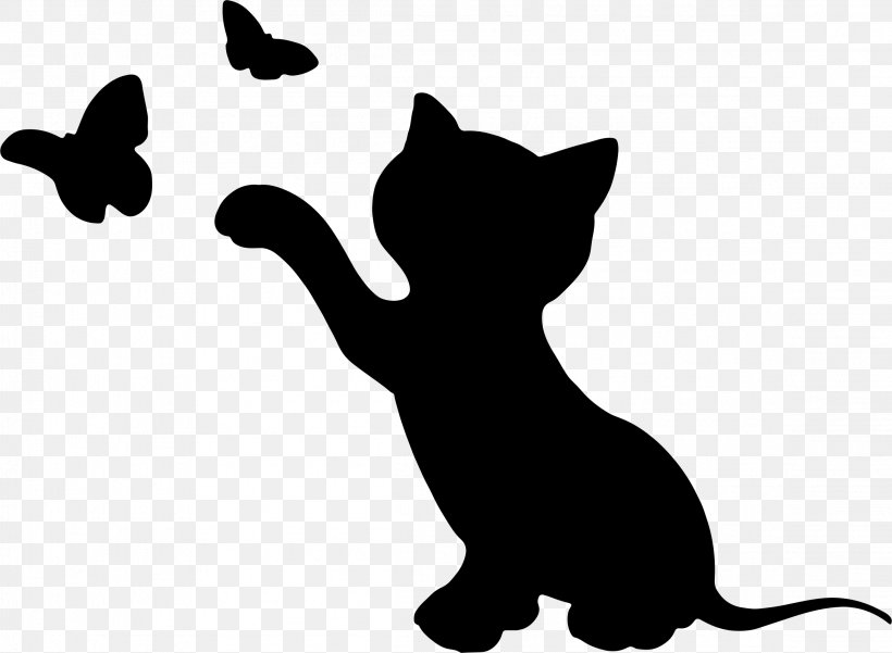 Kitten Cat Silhouette Clip Art, PNG, 2314x1698px, Kitten, Art, Black, Black And White, Black Cat Download Free
