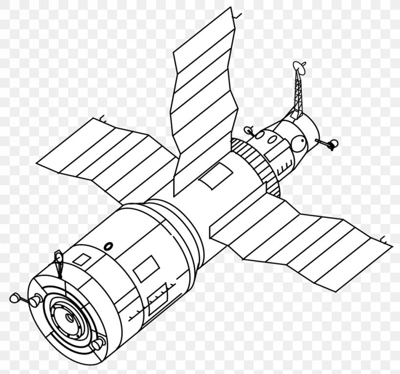 Salyut 6 Salyut Programme Space Station Salyut 7 VA Spacecraft, PNG, 970x909px, Salyut 6, Aerospace Engineering, Almaz, Artwork, Black And White Download Free