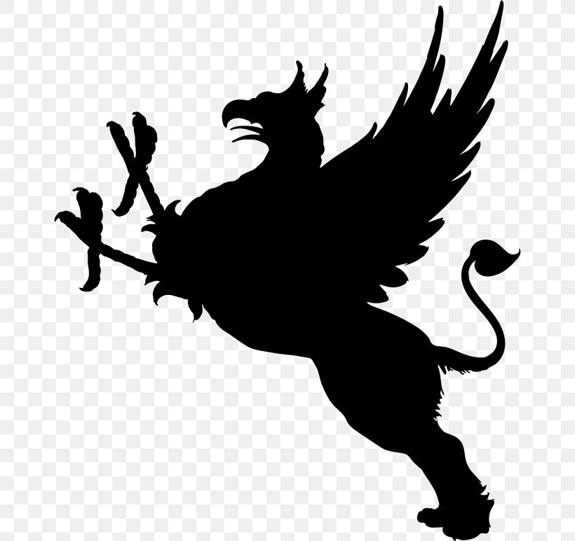 Silhouette Griffin Clip Art, PNG, 666x772px, Silhouette, Beak, Bird, Black And White, Fictional Character Download Free