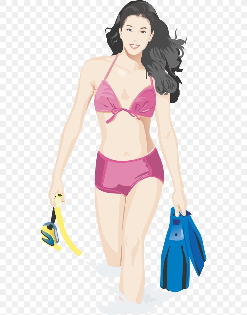 Beach Euclidean Vector Woman Illustration, PNG, 552x1045px, Watercolor, Cartoon, Flower, Frame, Heart Download Free