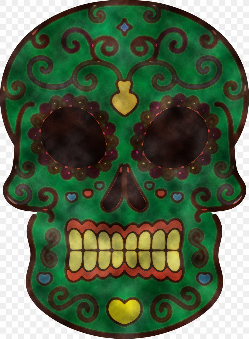Calavera Day Of The Dead Día De Muertos, PNG, 2200x3000px, Calavera, D%c3%ada De Muertos, Day Of The Dead, Green, Skull Download Free