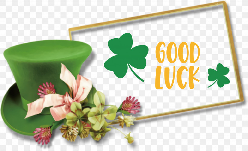 Good Luck Saint Patrick Patricks Day, PNG, 3000x1833px, Good Luck, Bowler Hat, Drawing, Green, Leaf Download Free
