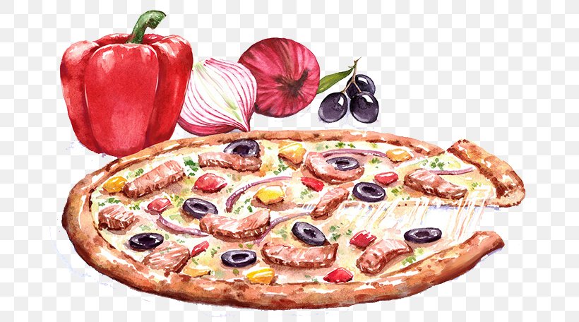 Pizza Italian Cuisine Drawing Watercolor Painting, PNG, 700x456px, Pizza, Cuisine, Dish, Drawing, European Food Download Free