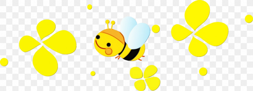 Honey Bee Insect Smiley Yellow Bees, PNG, 973x352px, Watercolor, Bees, Computer, Fruit, Happiness Download Free