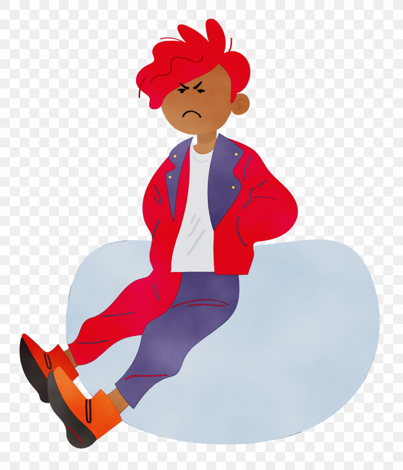 Cartoon Character Red Headgear Sitting, PNG, 2141x2500px, Watercolor, Cartoon, Character, Headgear, Paint Download Free