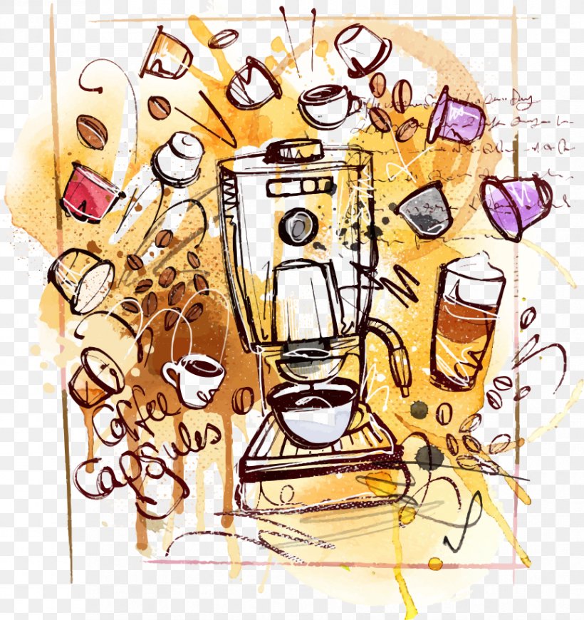 Coffeemaker Espresso Cafe Coffee Cup, PNG, 865x918px, Coffee, Art, Burr Mill, Cafe, Cartoon Download Free